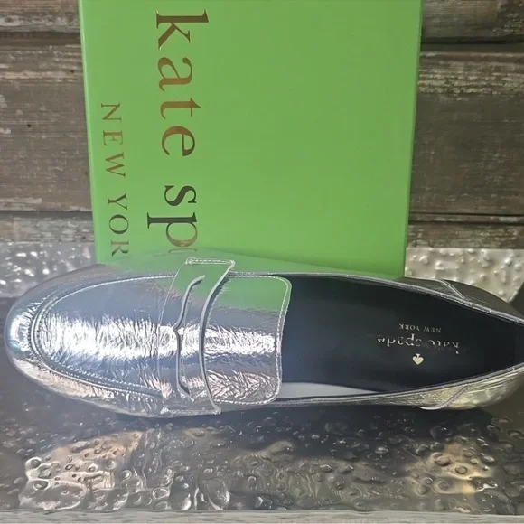 NIB Kate Spade New York Metallic Silver Genevieve Loafers Size 9.5 - Picture 6 of 9